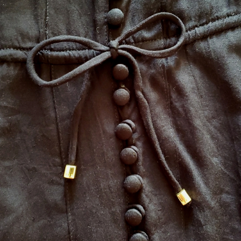 VIX Casual Black Long Maxi Dress Size M Tie Waist Spaghetti Strap V-neck Buttons - Picture 10 of 11